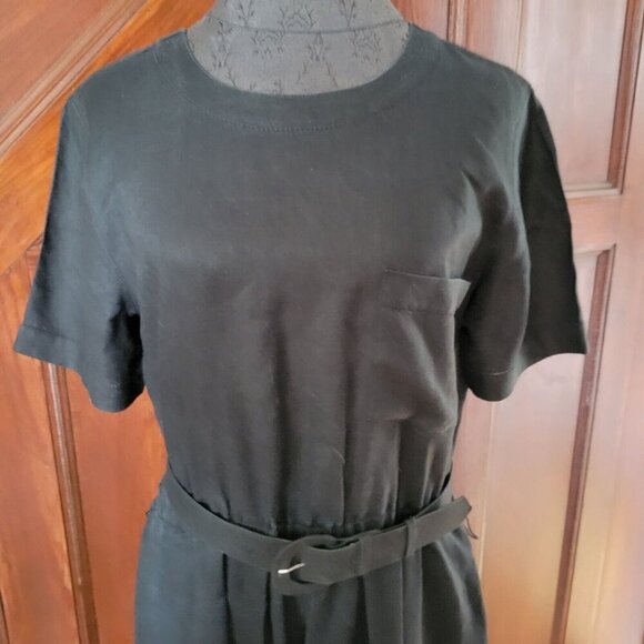 Vintage Talbots Maxi Belted 100% Linen Black Dress Sz 8 - Picture 2 of 4